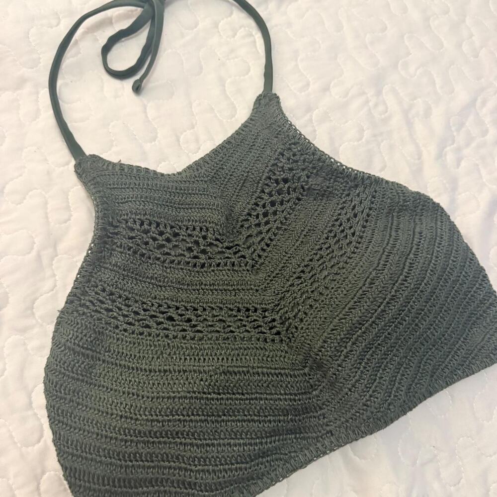 Green crochet bikini top halter and adjustable tie back